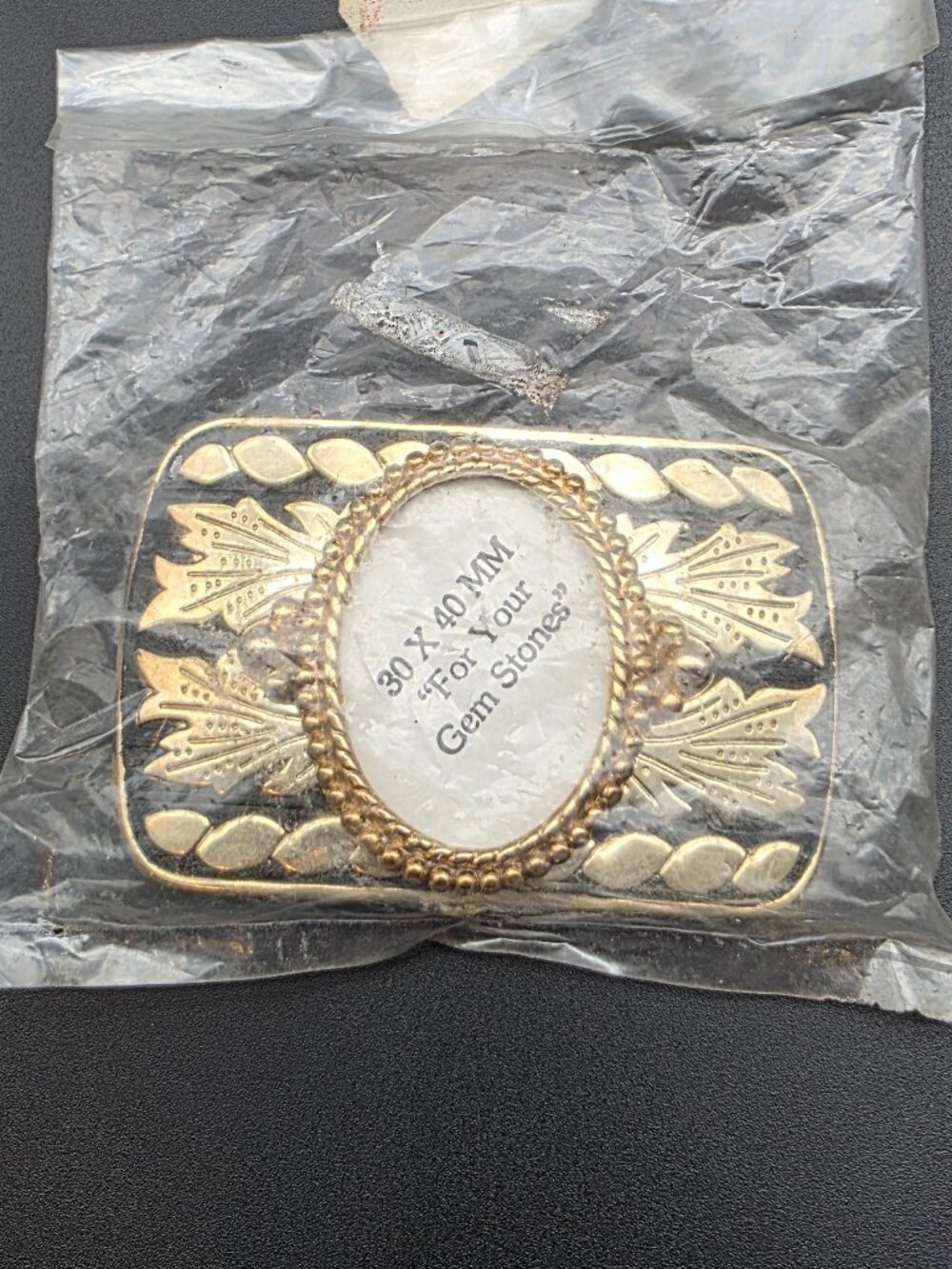 Western Belt Buckle Gold black Floral Oval 30x40mm Gemstone Setting Metal